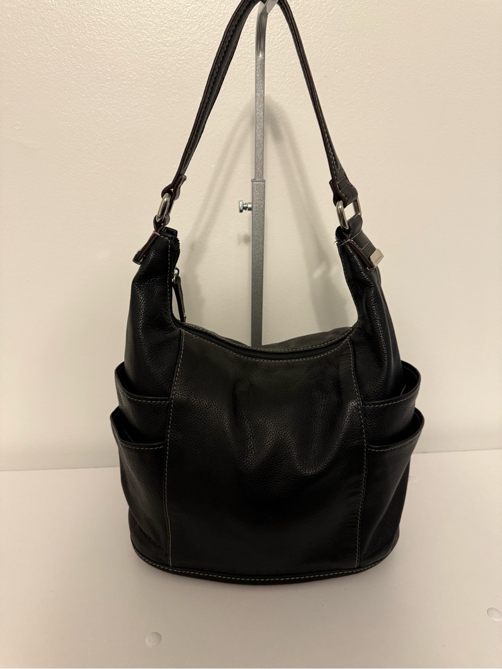 Tignanello Black Pebble Leather Shoulder Bag